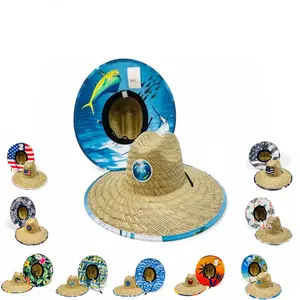 LJISLAND Natural Straw Hats Lifeguard Beach Hats Tropical Sun Fishing Hats for Men Women Wide Brim UV Protection Multiple Styles