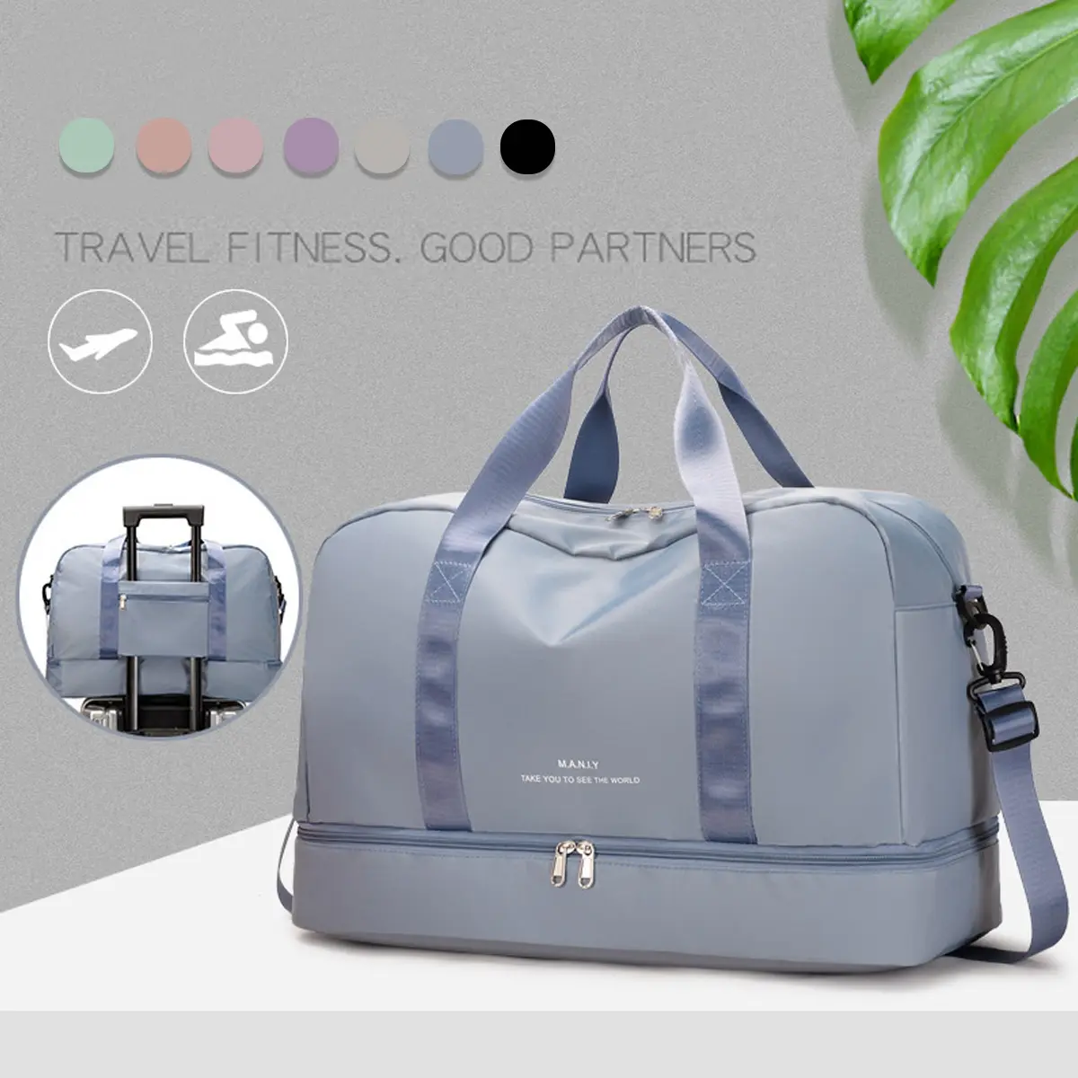 Large Capacity Duffle Bag with Wet Dry Separation, Solid Unisex Zipper Gym Tote for Travel & Weekends, Carry-on Shoulder Bag with Adjustable Strap, Zipper Duffel Bag