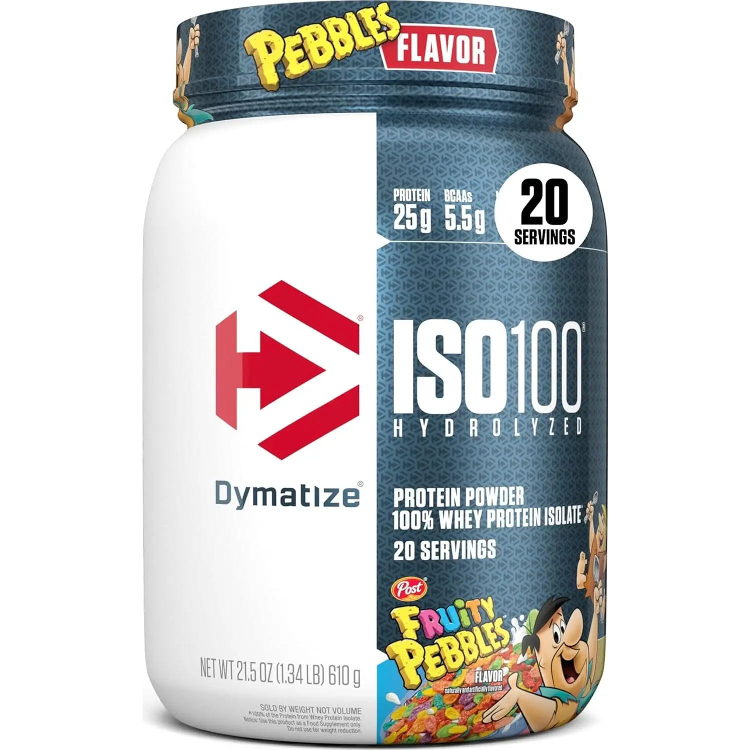 Dymatize ISO100 Protein Powder, 100% Whey Isolate, Fruity Pebbles | 25g Protein, Hydrolyzed, Fast-Absorbing, Supports Muscle Health, 5.5g BCAAs, Gluten-Free, 20 Servings, 1.3 lb