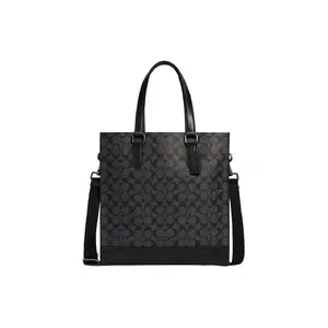 COACH Graham 36 Classic Monogram Canvas and Leather Tote Bag for Men in Charcoal Black