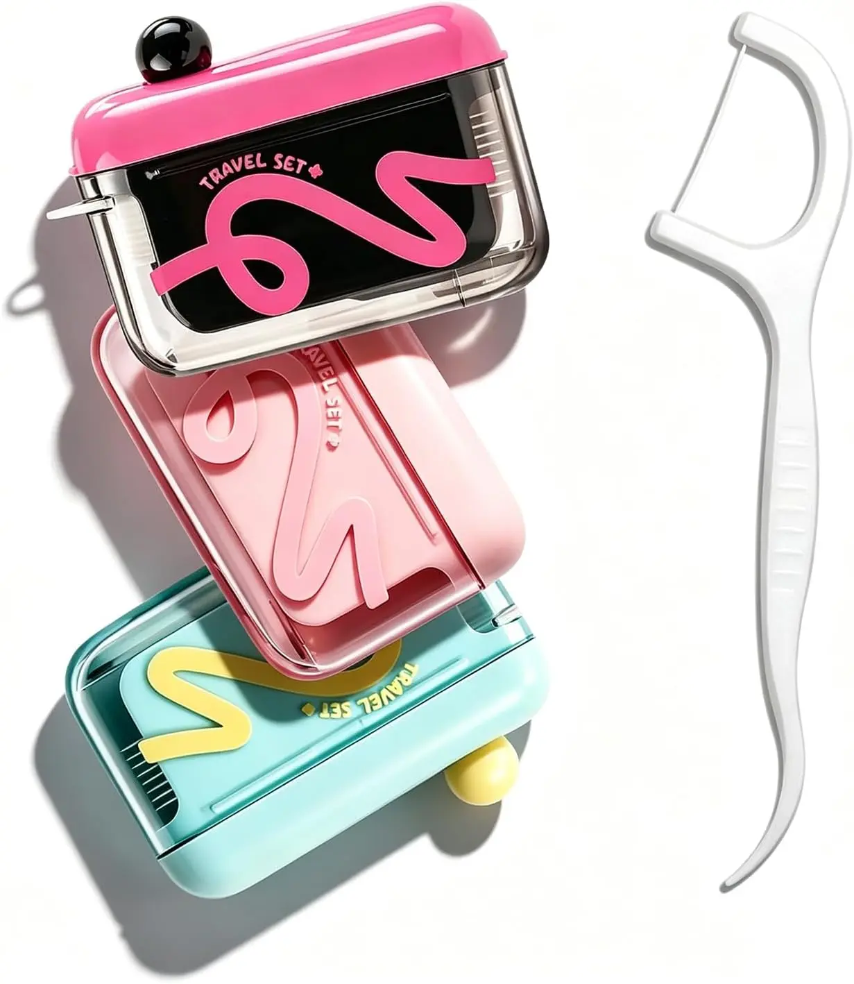 Automatic Floss Pick Dispenser Set with 10 Dental Floss Picks, Refillable Floss Pick Holder& Dispenser with Travel Case, Portable Floss Sticks Kit for Adults, Portable Floss Sick Kit