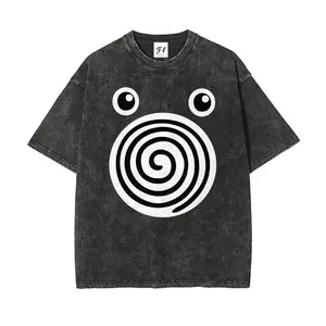 Unisex Spiral Big Eyes Cartoon Art Pattern Washed Vintage T-Shirt - Wash Cotton Retro Streetwear Aesthetic