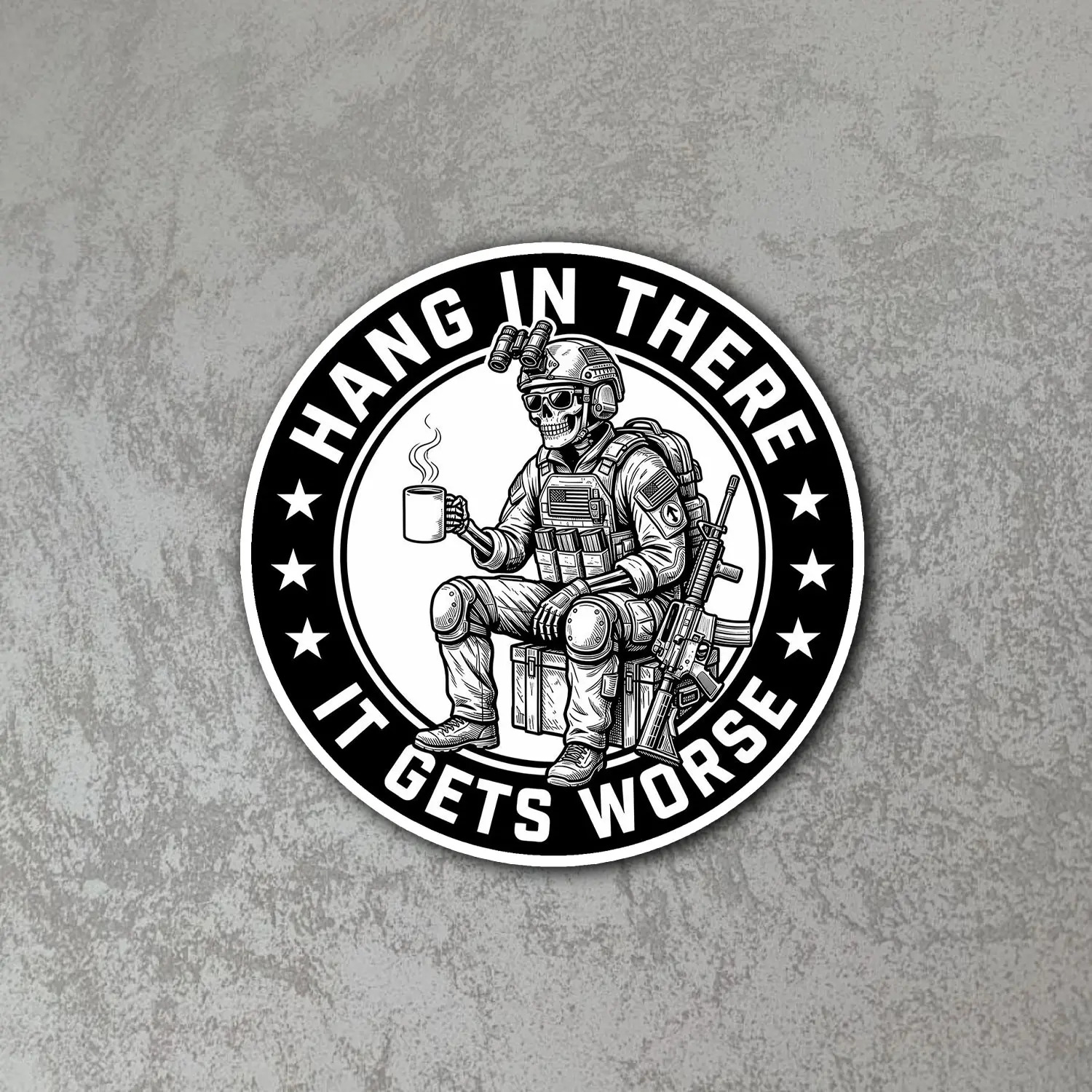 Hang In There It Gets Worse Sticker Funny Skeleton Dark Humor Quote Waterproof Vinyl Decal for Laptop Water Bottle Car Gift