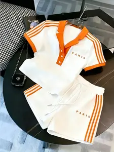 Men's Paris 2 Piece Set Orange & White | Casual Streetwear Shorts Outfit