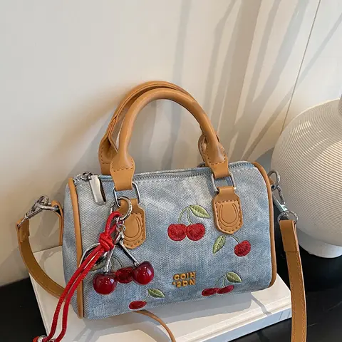Vintage Versatile Letter Cherry Decor Handbag, Chic Vintage Handbag, Casual Trendy Handbag, Practical Crossbody Bag, Pu Handbags for Daily Outing, Date Night, Dinner Party