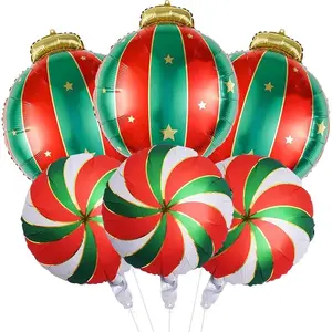 6pcs Christmas Balloons Set – Red Green Foil Ball Ornaments & Candy Lollipop Balloons | Christmas Tree Hanging Decorations, Holiday Party Supplies, Xmas Candy Theme, New Year Decor, Balloon Garland, Kids Birthday Party, Christmas decoration, kids toy