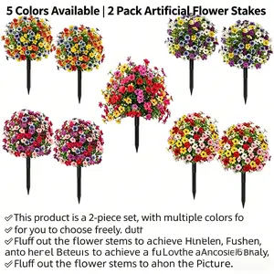 2 Pack UV Resistant Artificial Flower Stakes - No Fade Fake Flowers with Hydrangea Design for Outdoor Garden Patio Yard Porch Decor, No Maintenance Needed