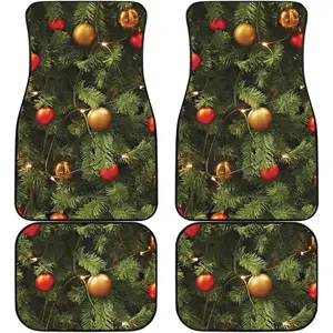 Christmas Tree Print Car Floor Mats | Festive Decorated Design | Front & Back Set for Vehicle | Seasonal Auto Accessories | Holiday Themed Decor | Interior Protection | Automotive Gift Idea ﻿