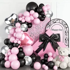 Black Rose Pink Balloon Arch Set Valentine's Day Love Heart Metal Ballons Wedding Birthday Girl's Party Decor Baby Shower Globos