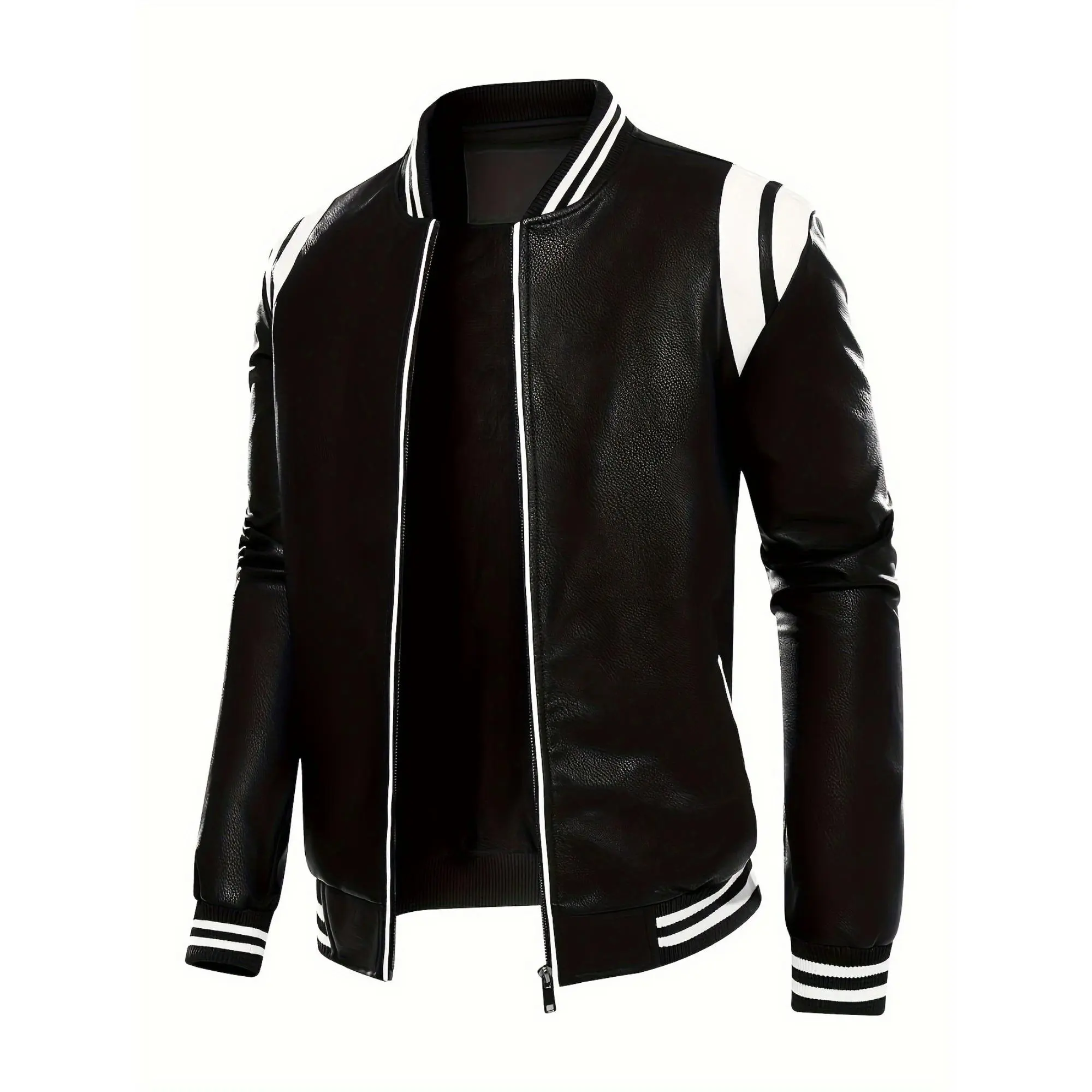 Men's Lightweight Biker Jacket - Casual Collared Neck, Long Sleeves, Zipper Closure, Ribbed Cuffs Menswear Outerwear