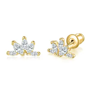 MINDDHA 14K Gold | White Gold Plated Cubic Zirconia Ear Crawler Earrings - 925 Sterling Silver post - Ear Climber Fashion Earrings for Women