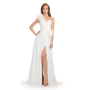 ASHLEYlauren One Shoulder Feather Prom Dress 11969