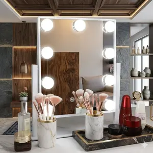 12''x14'' Vanity Makeup Mirror with Lights 360° Swivel Tabletop Metal White