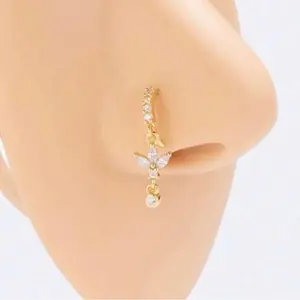 Hoop Nose Ring with dangle | Gold Nose Hoop | Piercing Required | Nose Jewelry | Nose Ring w/ dangle | Gold Nose Jewelry Female Female nose hoop