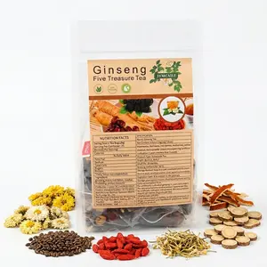 Ginseng Herbal Tea Bags with Goji Berry, Red Dates & Maca Root, Caffeine Free Five Treasure Botanical Tea Blend, Individually Wrapped Sachets for Daily Relaxation and Wellness Routine, 25 Tea Bags