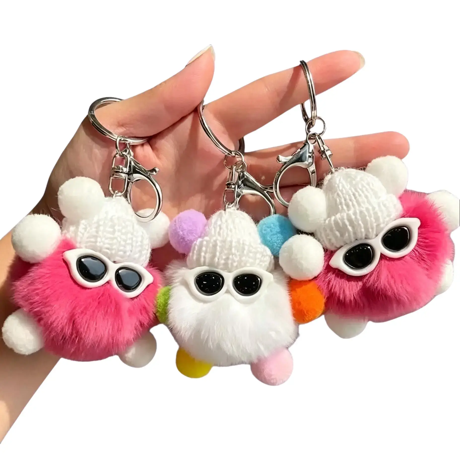 Cute Plush Keychain for Girls, Cute Fluffy Bag Charm with Sunglasses | Aesthetic Purse Accessory, Cute Backpack Charm, Furry Keyring Gift for Girls, besties