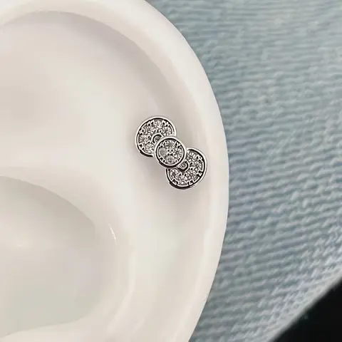 Women's 2-Piece Bowtie Earrings - Flat-Bottomed Cochlear Nails with Zirconia, Sweet Cute Fashion Earrings for Women, Costume Jewelry Accessories, Flat Back Earrings