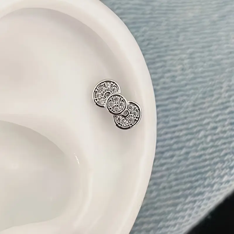 Women's 2-Piece Bowtie Earrings - Flat-Bottomed Cochlear Nails with Zirconia, Sweet Cute Fashion Earrings for Women, Costume Jewelry Accessories, Flat Back Earrings