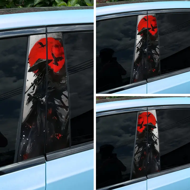 1Pair Samurai Car Stickers, Waterproof and Sunproof Vinyl Decals, Automotive Decals, Decal for Cars, Car Truck Decal for Car Centre Pillar Decoration, Cover Scratches