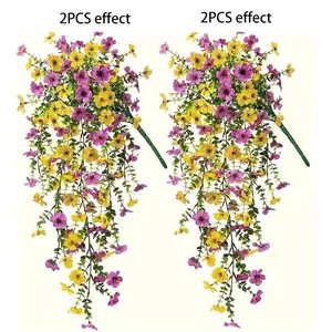 Outdoor Fall Decor Artificial Hanging Daisy Plants, Decorative Flowers, 4 Pieces UV Resistant, Indoor Outdoor Home Garden Porch Decoration ( and )