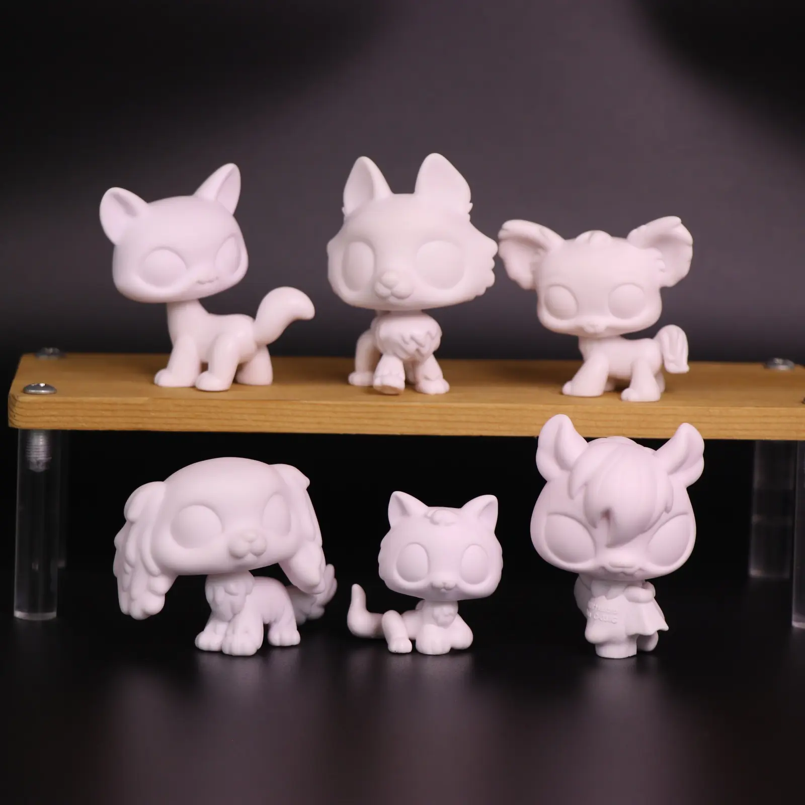 6 Pcs Smooth Unpainted Mini Animal Figurines - Blank Plastic Cat & Kitty Dog Statues, Shiny DIY Craft Paint-Your-Own Molds for Kids, Room Decoration Desktop Hobby Gift