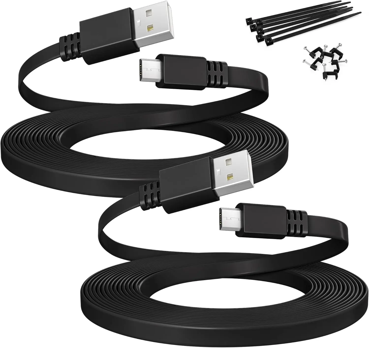 Itramax USB to Micro USB Extension Cable 30FT 2Pack,Extra Long Flat Charging Power Extender Cord for Wyze Cam V4/Pan V2/V3,Blink Mini/Xt/Xt2/Outdoor 3,EZVIZ Cb3,Eufycam 2 Pro/2C,25,50,Security Camera