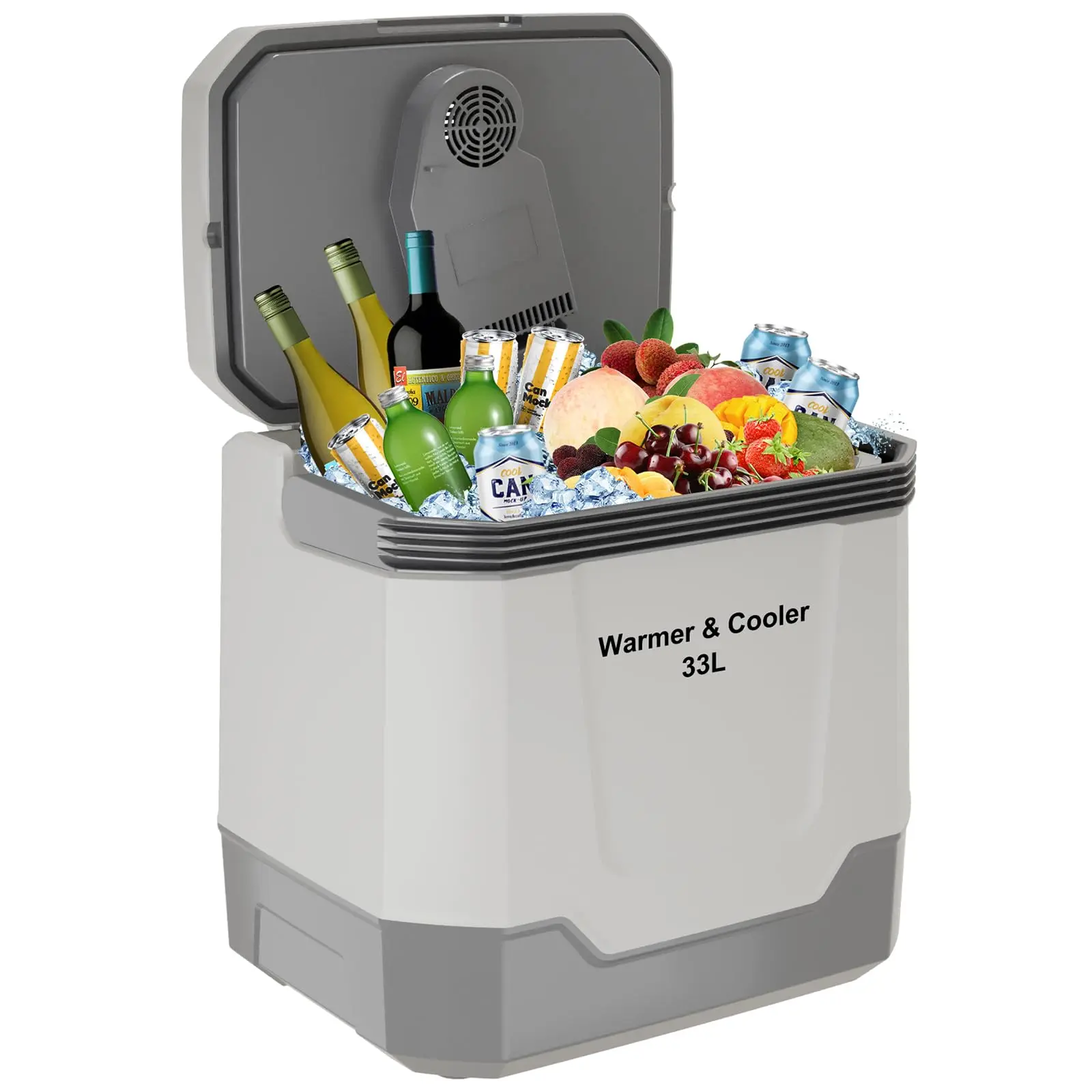35 QT (33 L) Electric Cooler & Warmer, Portable Car Refrigerator With Automatic Locking Handle, 12V Car Cooler for Vehicle & Trucks, 110V AC Home Power Cord, Plug In Coolers, Grey