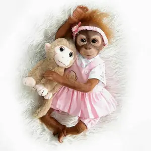 20 inch lifelike newborn baby monkey doll, newborn female monkey doll with realistic texture, handmade vinyl weighted fabric body, suitable for high-end painted gift set for children 3+