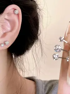 Double Head Threaded Water Drill Earrings, New Arrival 2026 Full Diamond Ball Studs, Sleep-Proof High-Quality Ear Bone Pins