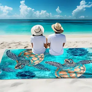 1 Extra-Large Beach Towel with Vibrant Sea Turtle Ocean Print - Ultra-Soft Quick-Dry Microfiber, Multipurpose, Suitable for Yoga, Swimming, Fitness, Camping