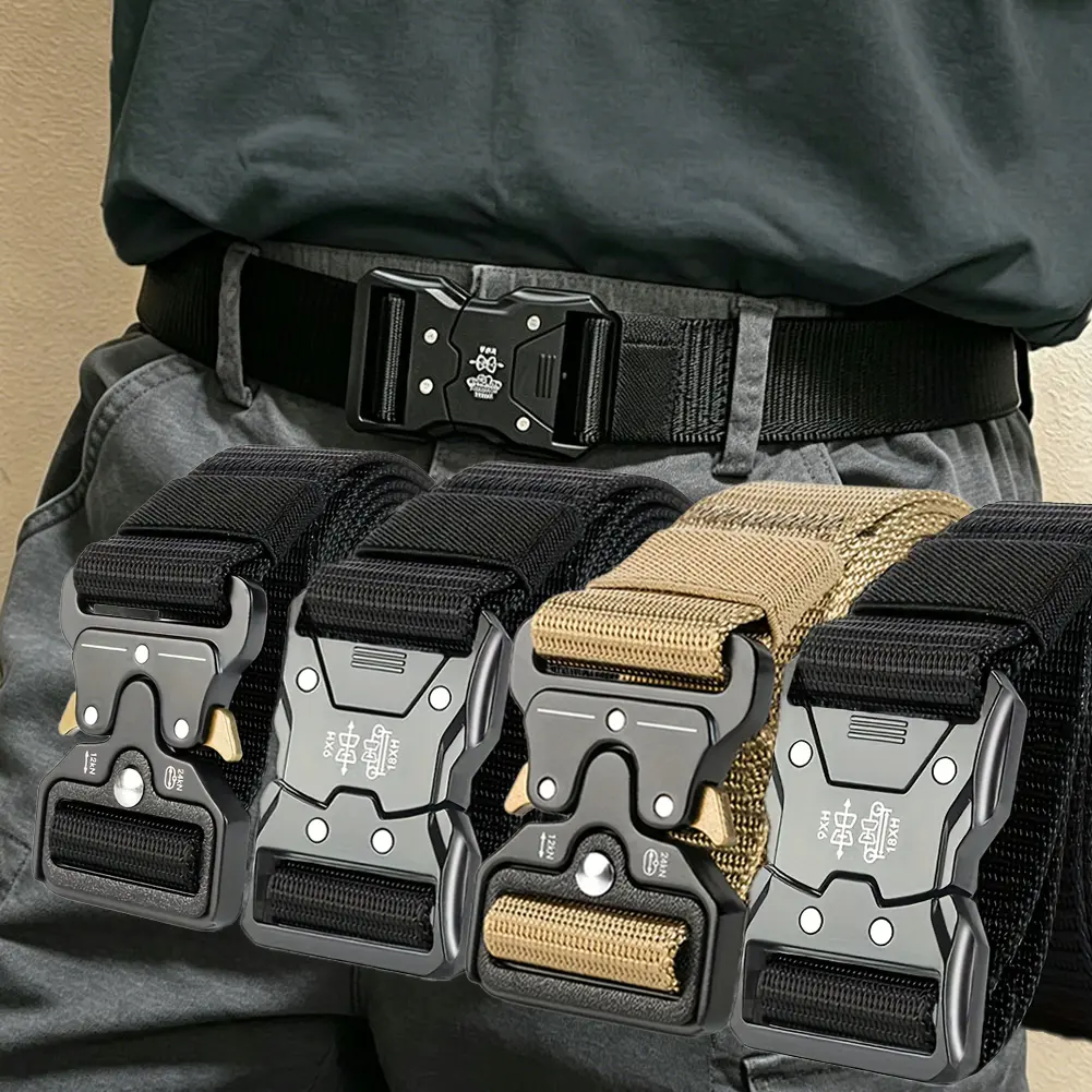 Men's Tactical Canvas Belts 4-Pack - Men's Accessories, Adjustable Breathable Waist Support Polyamide Belts with Anti-Loosening Snap Buckle, Durable Outdoor/Work Accessory, Tactical Belt