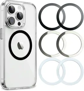 Universal Metal Rings Compatible with Magsafe Sticker,Magnetic Ring for Phone Cases & Wireless Charging, 6 Pack (2 Black,2 White & 2 Silver)