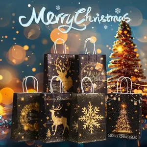 24pcs and Christmas Gift Bags with Handles, Festive Santa Claus, Reindeer, Snowflake & Tree Designs, Party Gift Packs for Holidays