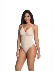 Women's V-Neck High Elasticity Zipper Slimming Shapewear Bodysuit, Multicolor Options, Easy Wear & Remove, Sexy Backless Design