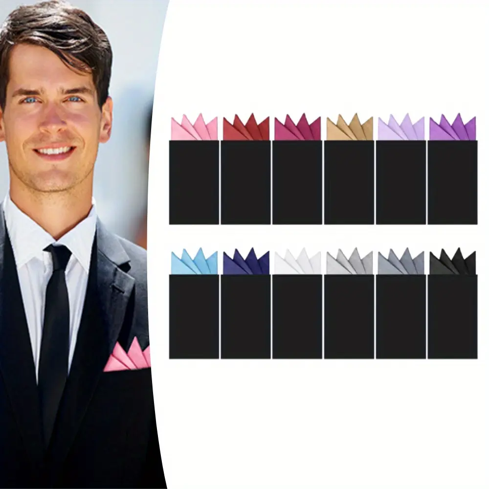 12 Pcs Pocket Squares for Men Prefolded Suit Pocket Squares on Card Masculine Polyester Handkerchief Suit Accessories
