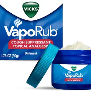 Vicks VapoRub, Original, Cough Suppressant, Topical Chest Rub & Analgesic Ointment, Medicated Vicks Vapors, Relief from Cough Due to Cold, Aches & Pains, 1.76oz