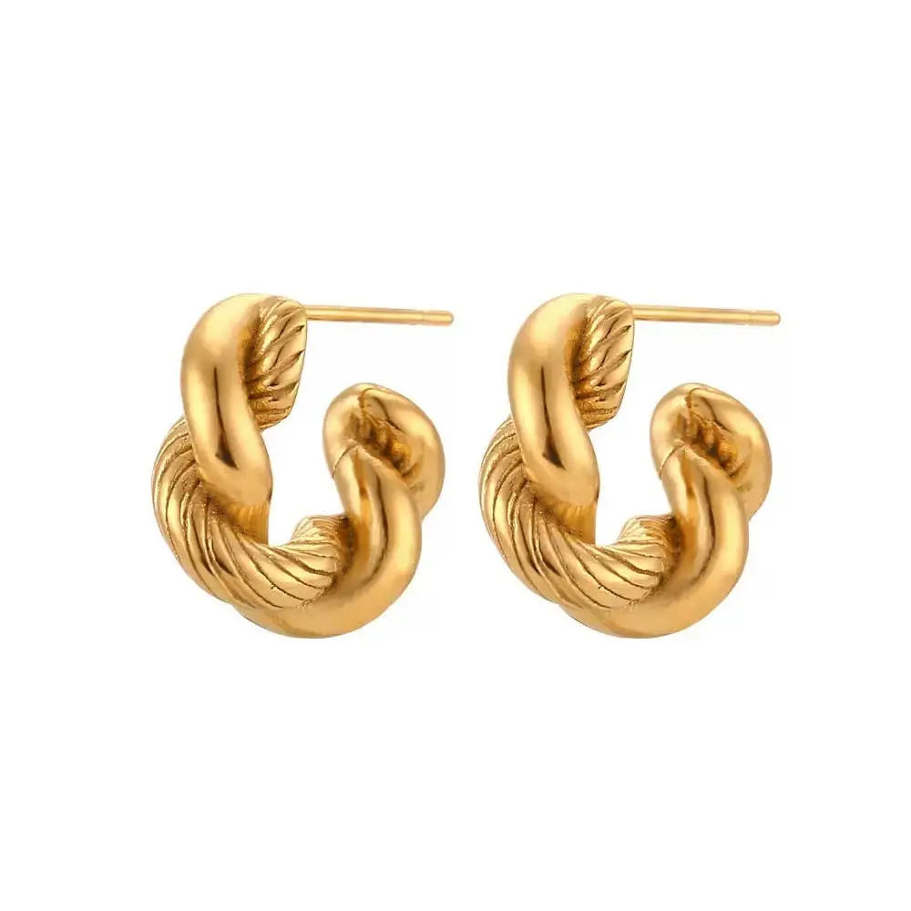 Small Twisted Rope Hoop Earrings Water Resistant