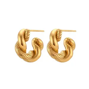 Small Twisted Rope Hoop Earrings Water Resistant