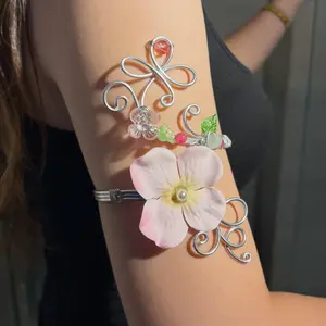Asthetic Summer Blooming Floral Arm Cuff – Handmade Butterfly Jewelry - Lightweight Summer Accessory