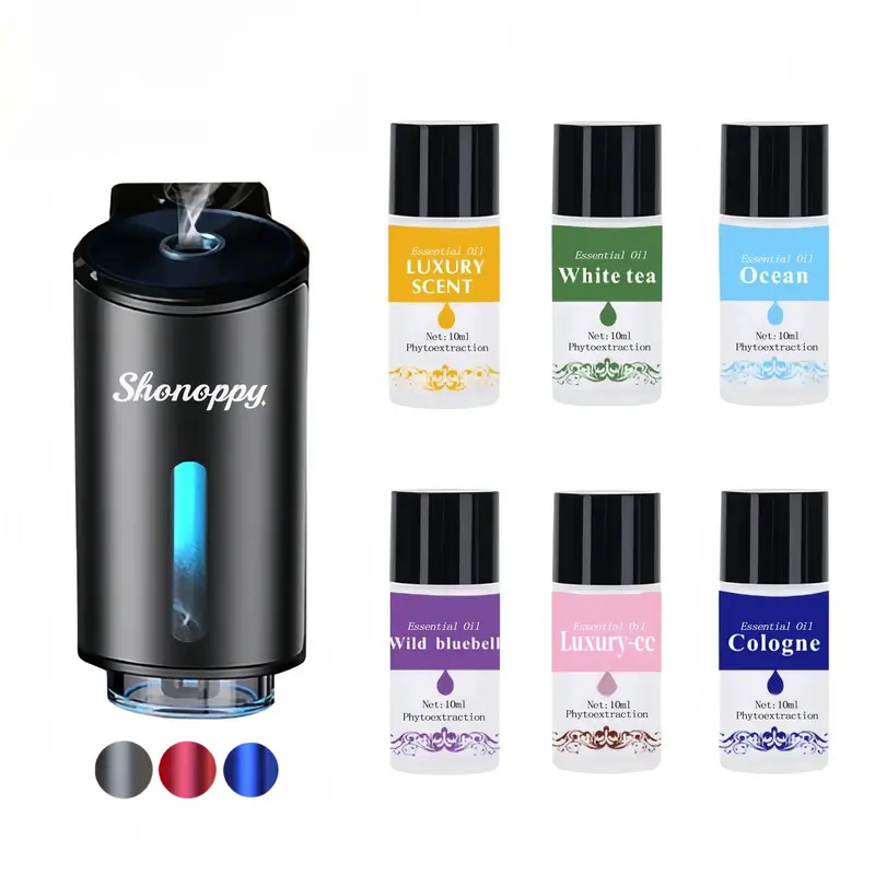 Shonoppy Smart Car Air Freshener with Three Adjustable Concentration Scent Levels, Car Aroma Diffuser, 6*10ML Natural Perfume Essential Oil Set,Car Interior Accessories Gift