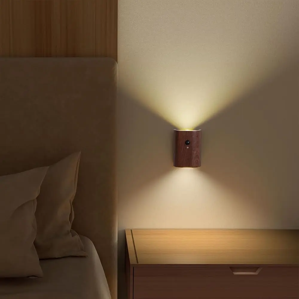 Smart Magnetic Night Light, Nightlight for Bedroom, Wooden Living Room Wall Sensor Lamp, USB Rechargeable LED Modern Wall Light, Dimmable Wall Lamp, Infrared and Light Sensing, Home Decor Light, Ambient Lights