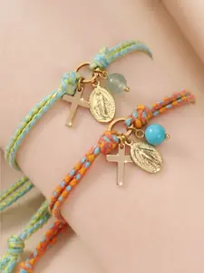Color Braided Bracelet for bestfriend,Sister Gift,Cross Design, Stackable,Christian Jewelry for Women and Couples