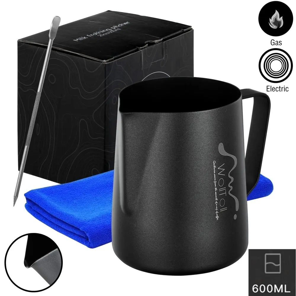 20oz (600ml) Stainless Steel Milk Frother Pitcher with Non-Stick Coating & Matte Finish - Barista-Grade Coffee Frothing Jug for Latte, Cappuccino & Hot Chocolate