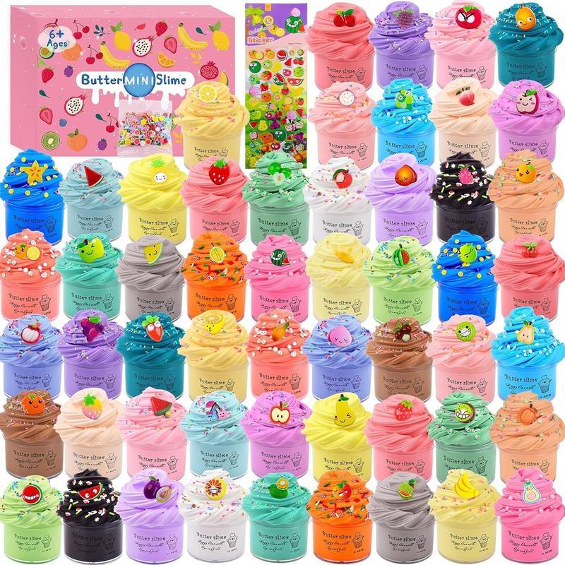 54 Mini Butter Slimes Fruit Slime Kit Non-Sticky Super Soft for Girls Boys 10-12 Birthday Gift DIY Putty Toy Kids Party Favors