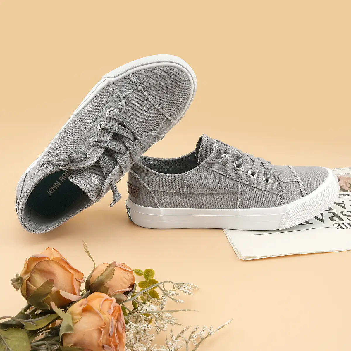 JENN ARDOR Women's Slip On Canvas Sneakers Low Top Comfortable Flats for Office and Casual Footwear with Wide Fit and Flexible Outsole summer shoes F