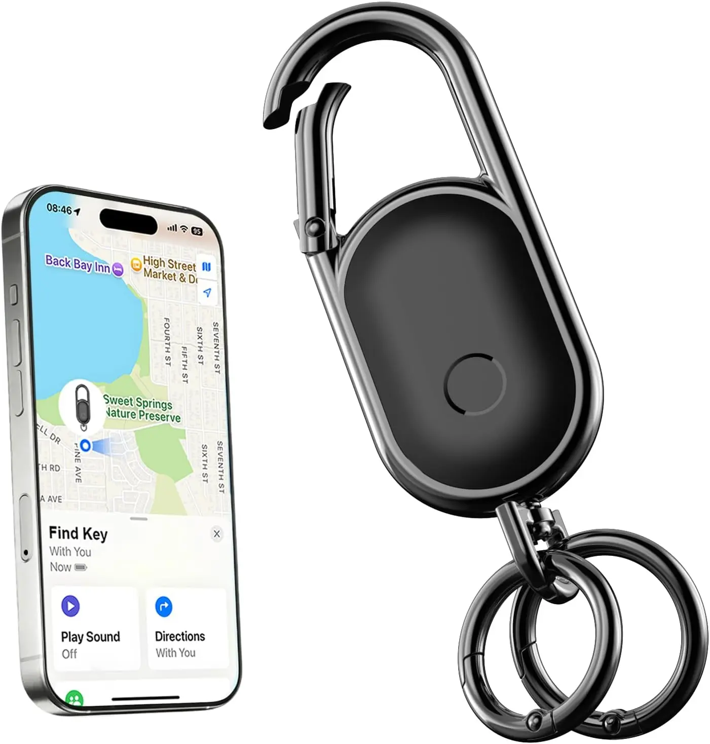 Keychain with Apple Find My(IOS Only), Key Finder Built-in Anti-Loss Tracker, Heavy Duty Key Holder, Premium Stainless Steel Keychain Carabiner Car Key Chains with GPS Global Locator Tracking Waterproof