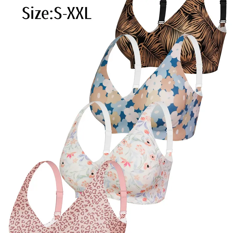 Women's Jelly Bras Adjustable Unlined Wirefree Wireless Full Coverage No Underwire Casual Everyday Bras，Women's Bralettes Bra， Women's four row buckle Bralettes, Bralette Top