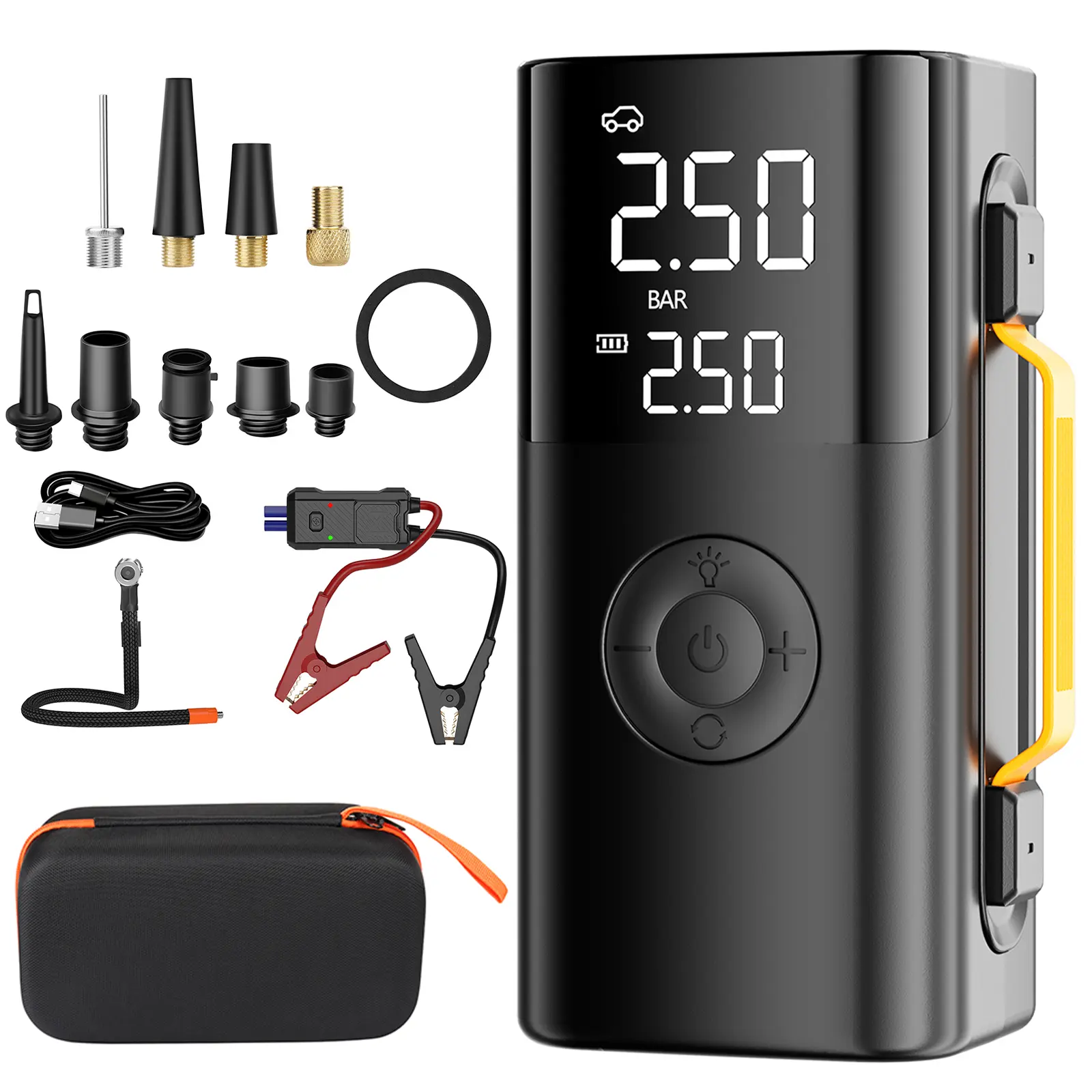 Canvcle 10000mAh 12V Jump Starter with Air Compressor - 8-in-1 Lightweight Travel Size Car Repair Tool Kit, 2025 Upgraded Car Accessories for Trucks/SUVs/Sedans, Includes LED Flashlight, Phone Charger, SOS Alarm, Inflatable Outdoors Use, Car Tool Kit, Dri