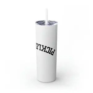 Skinny Tumbler with Straw - Upside Down Pickleball