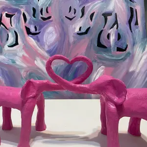Elephant Hearts - Pink, gift, birthday, baby, kid’s room, sculpture, art, handmade, tabletop Handmade
